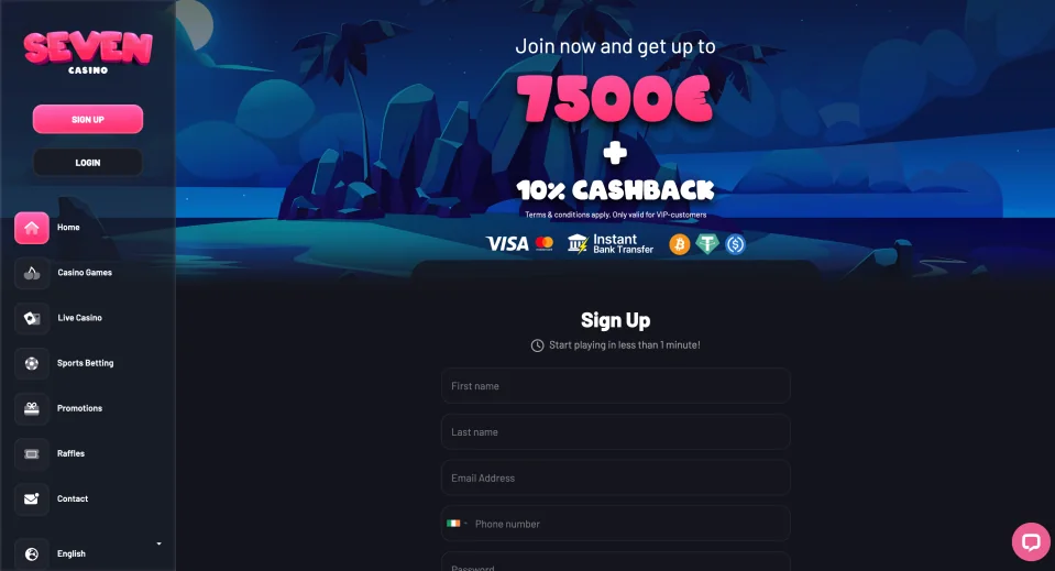 Captura de pantalla de la plataforma de Seven.casino casino en España